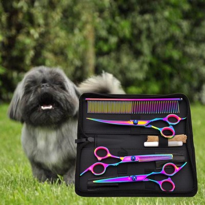 7.0 inch Professional Pet scissors for dog grooming dogs shears hair cutter Straight &Thinning & Curved scissors 3pcs set +comb