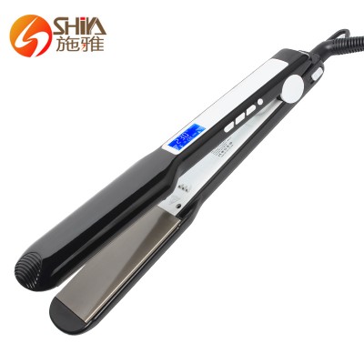 Professional Titanium Flat Iron Hair Straightener with Digital LCD Display Dual Voltage Instant Heating 1.75 Inch Wide Black.