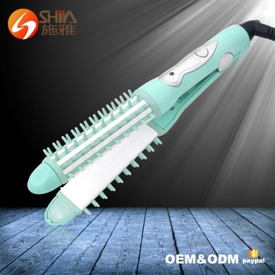 Portable 2In1 Hair Straightener ceramic roat plate Hair Brush