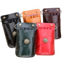 Scissors Case Retro Leather Hair Scissors Bag Waist Pack Hold 4 Scissors Barber Tool Holster